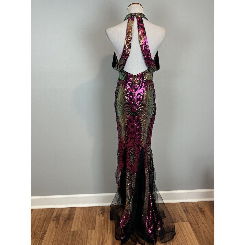 Formal Backless Sequin Halter Prom Dress - Picture 9 of 13